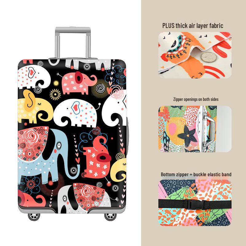 Elastic Zippered Travel Suitcase Protective Cover - Durable, Printed, and Wear-Resistant