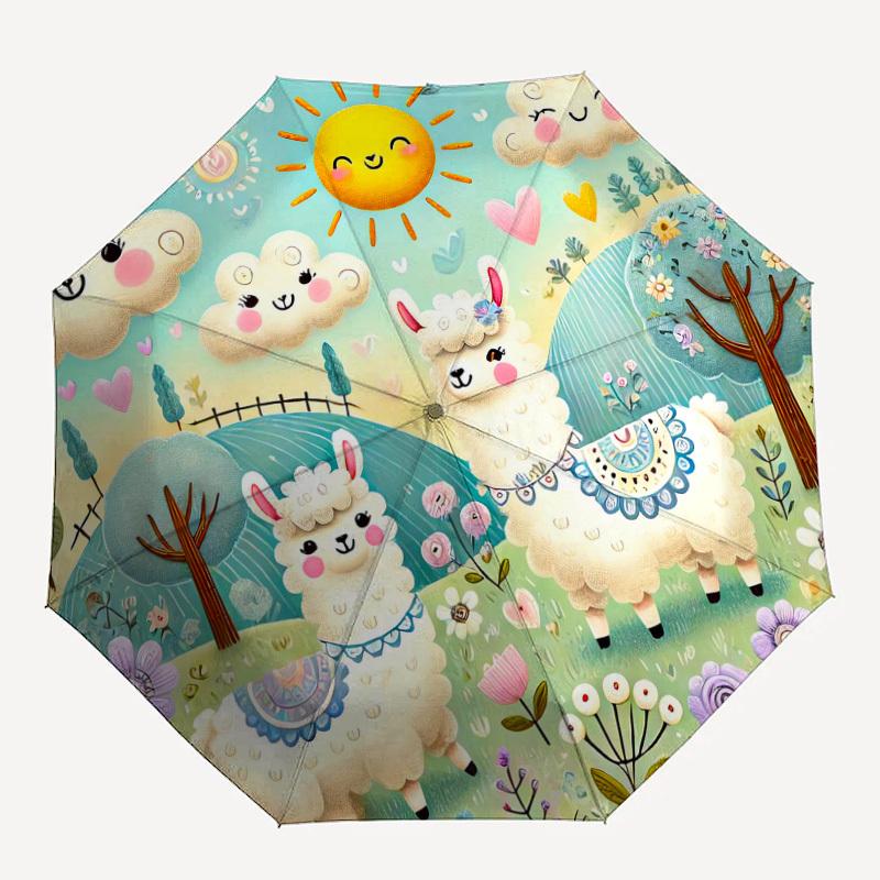 1 шт. Зонт с рисунком «Цветы и ламы», автоматическое открытие и закрытие, высококачественный дорожный зонт, легкий и портативный, -47