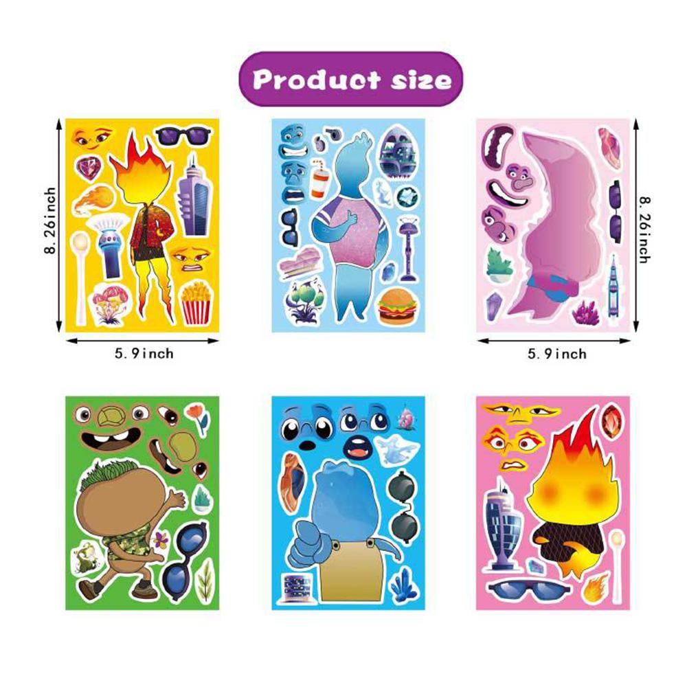 6/12sheets Funny Elemental Puzzle Stickers Children Make a Face Assemble Jigsaw Decal DIY Cartoon Toy Boys Girls Party Game Gift