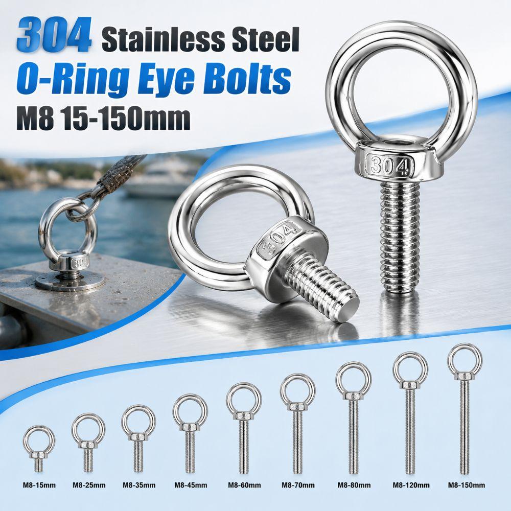 Heavy-Duty O-Ring Extended Bolts M8 15-150mm Lifting Bolts Eyelets Eye Bolts Lifting, Marine, Etc.