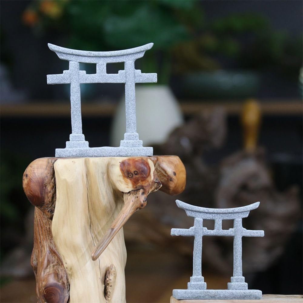 Simple Miniature Torii Gate Shrine Figurine Model Micro Landscape Aquarium Decoration Gray S-6.1 X 1.8 X 6.9cm