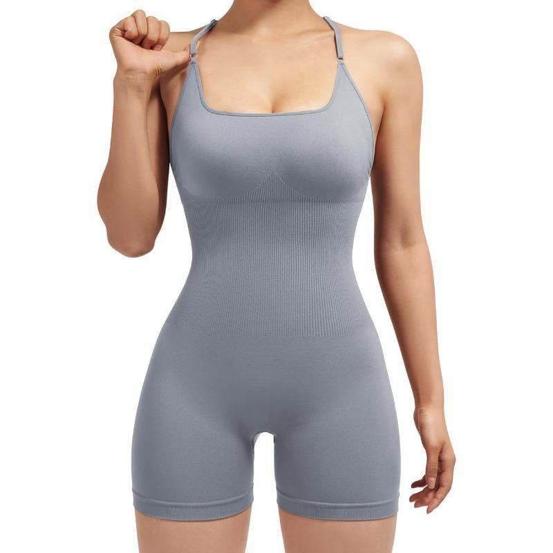 Women Strappy Romper Seamless Jumpsuit Tummy Control Padded Sports Bra