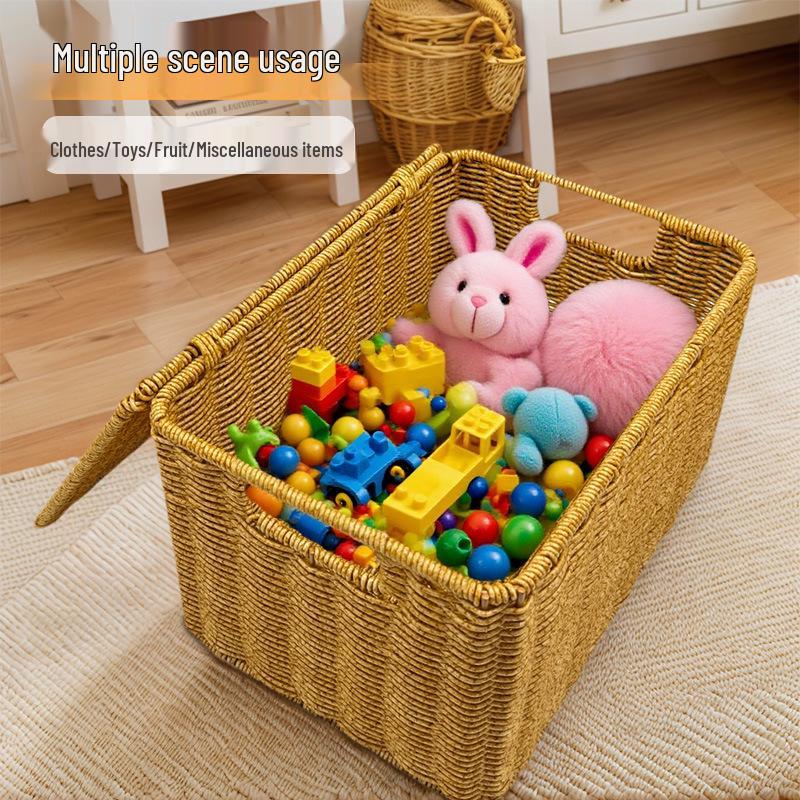 Handmade Imitation Rattan Storage Basket for Organizing Clothes, Snacks, Toys, and Books In Living Room - Large Capacity.