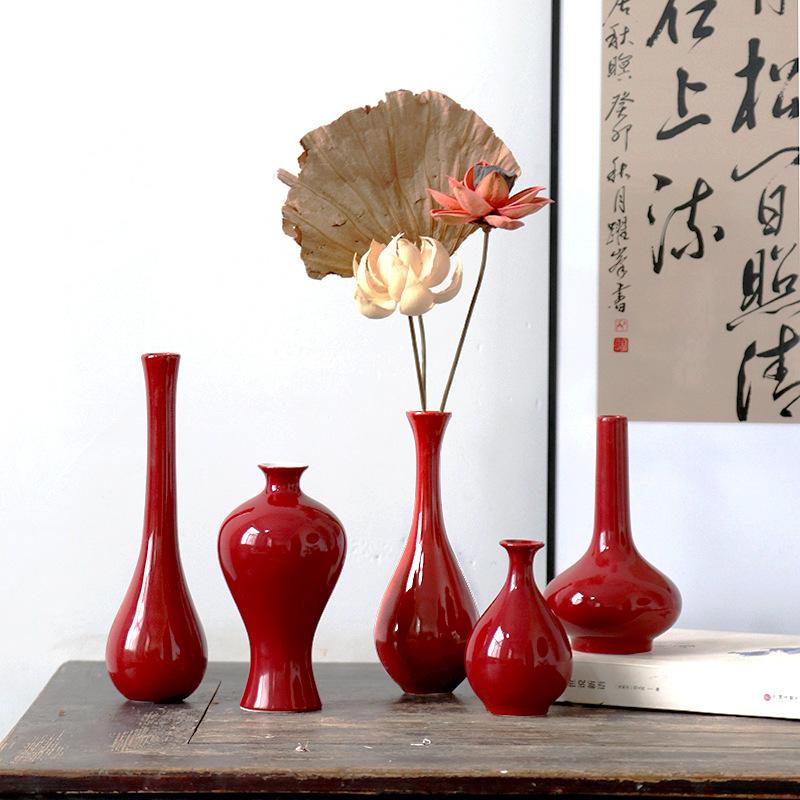 Red Ceramic Vintage Small Vase Festive Wedding Housewarming New Year Decor Elegant Home Ornament