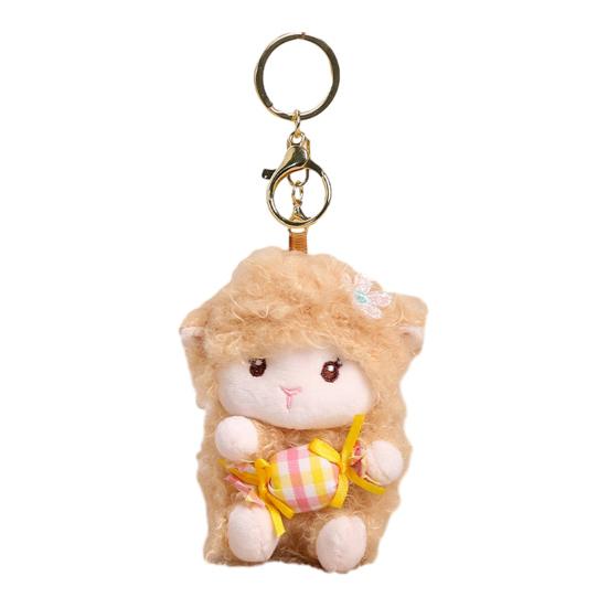 Plush Seated Sheep Keychain Pendant with Metal Ring for Backpack Keys, Soft Cute Lamb Keychain, Stuffed Animal Bag Charms коричневый