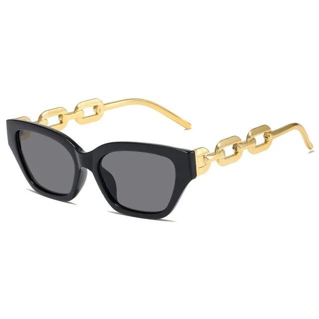 INS Vintage Cat Eye Sunglasses Women  Trend New Fashion Small Metal Chain Sunglasses Elegant Eyeglasses Fashion Black Shades