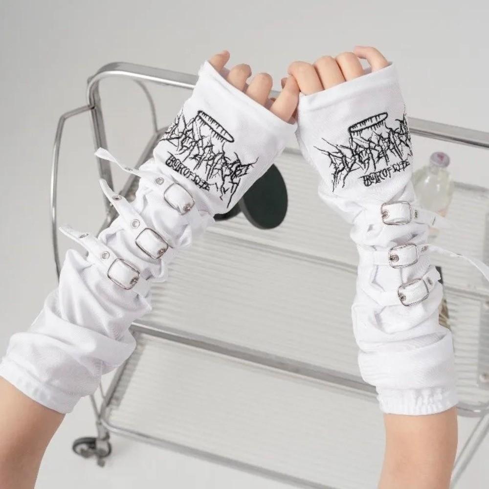 Embroidered Design Half Finger Arm Warmers Polyester Sun Protection Gloves Dance