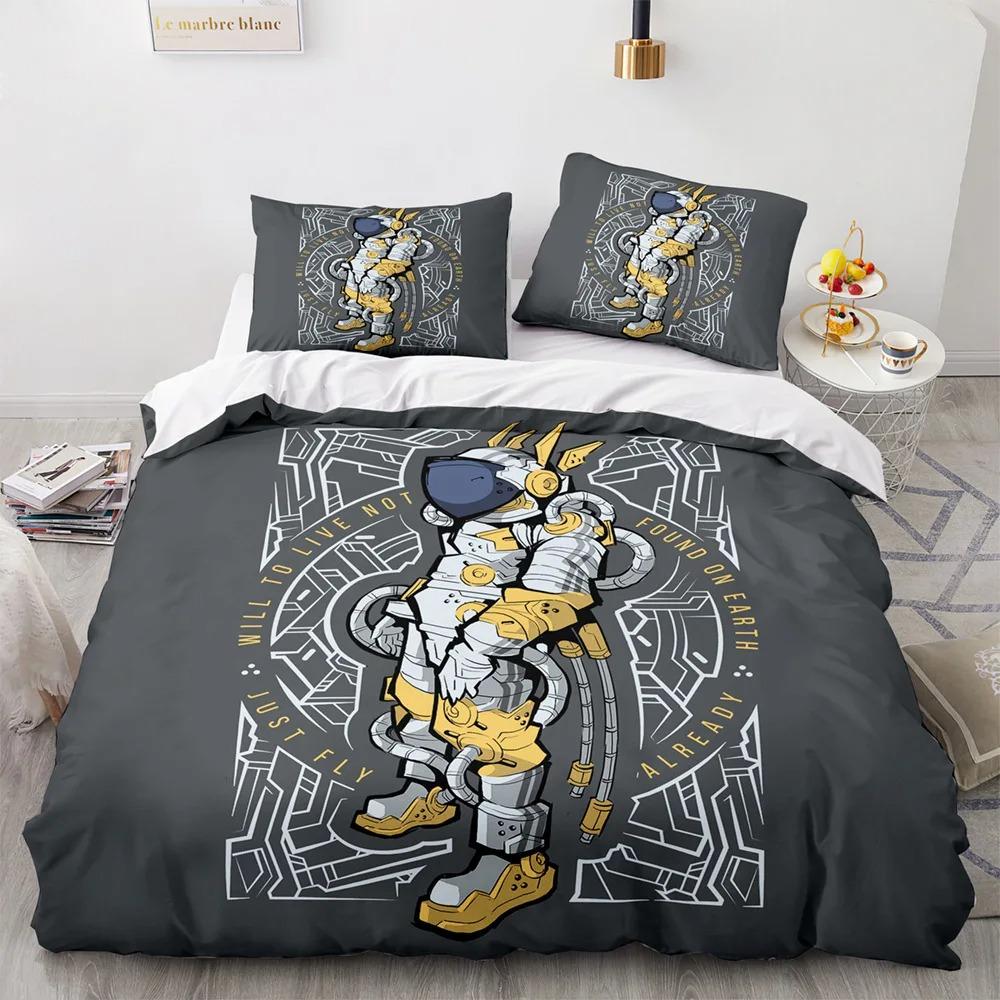 3D Astronaut King Queen Duvet Cover Cartoon Galaxy Universe Bedding Set for Boys Girls Outer Space Soft 2/3pcs Quilt Cover