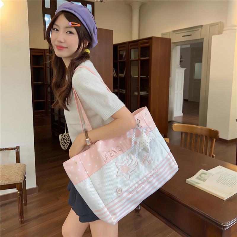 Cute Polka Dot Tote Bag for Women Shoulder Bag with Star Print and Striped Design, Large Capacity Everyday Bag