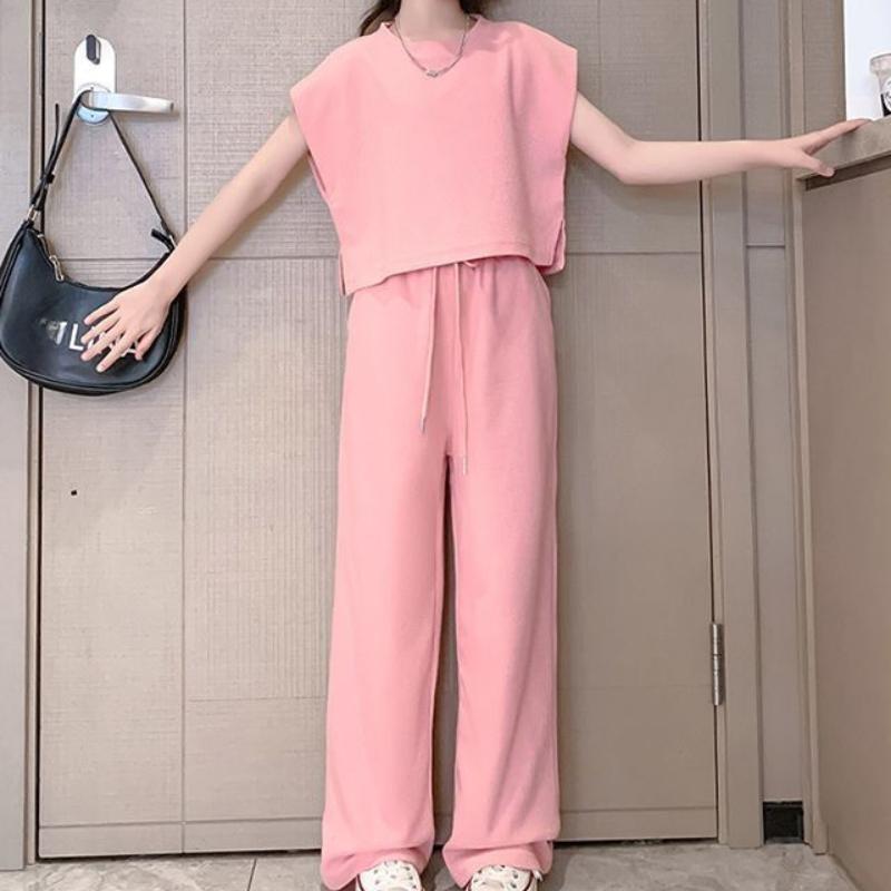 Girls' Summer Outfit Set Summer Fashion Stylish Casual Versatile Lady-like Short Sleeve Two Piece Set for Older and Middle-aged Children