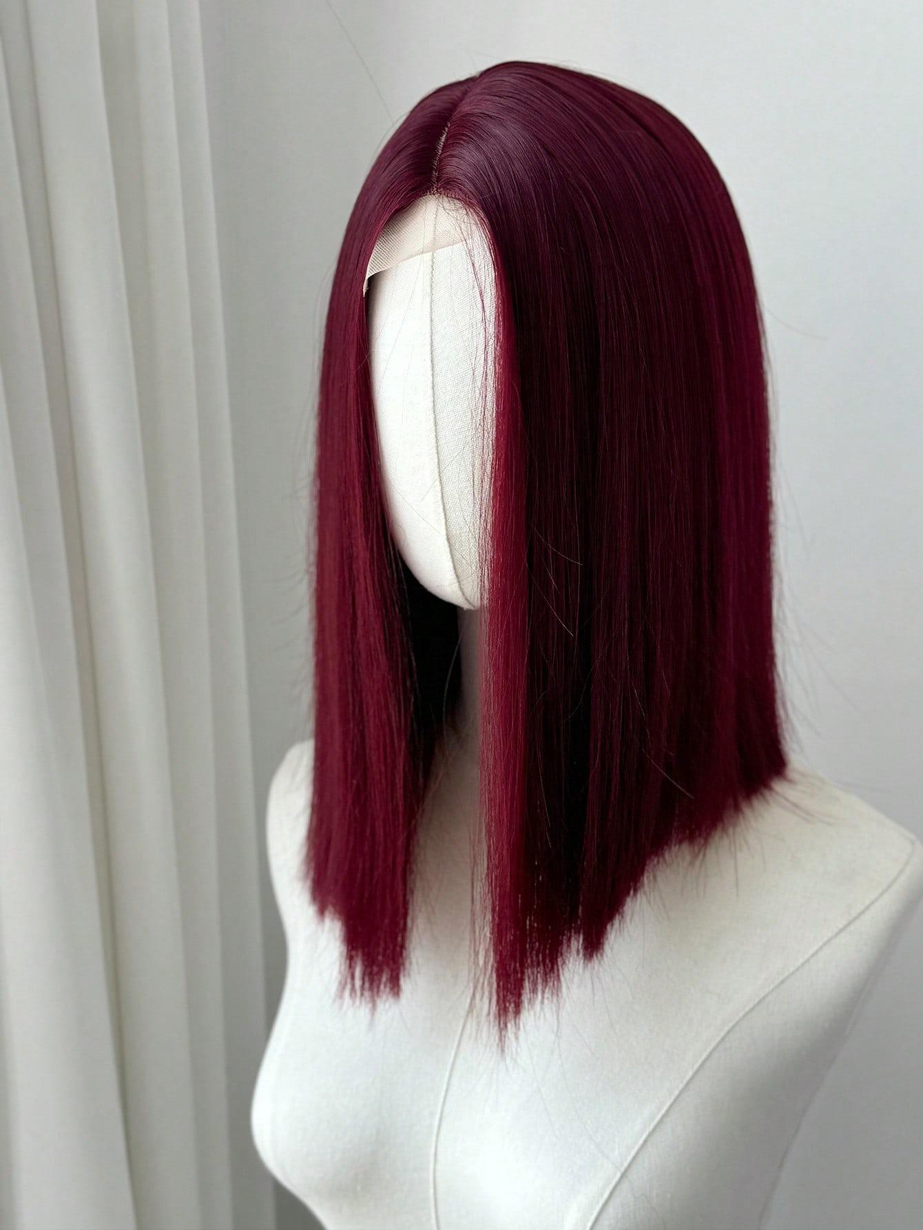 

Ashely Bob Red Lace Front Wigs for Women Short WINE RED Bob Wig Middle Part Synthetic Hair Wigs Heat Resistant Cosplay Hair wigs (Burgundy,16inches&150%&1pc)