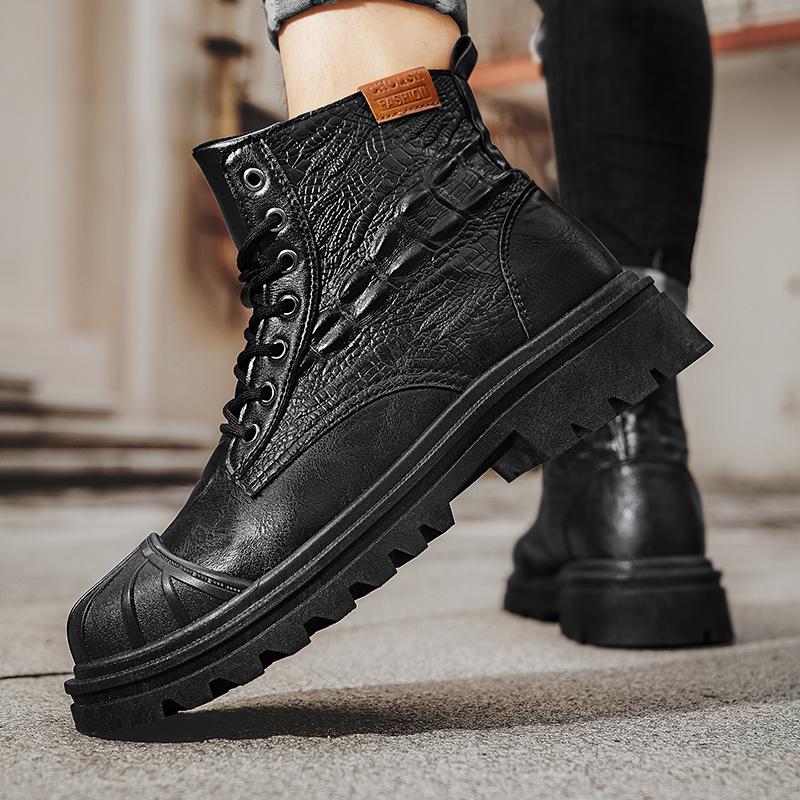 2024 New Autumn and Winter Leather High Cut Martin Boots for Casual and Versatile Men's Work Boots with Increased Height Size 39