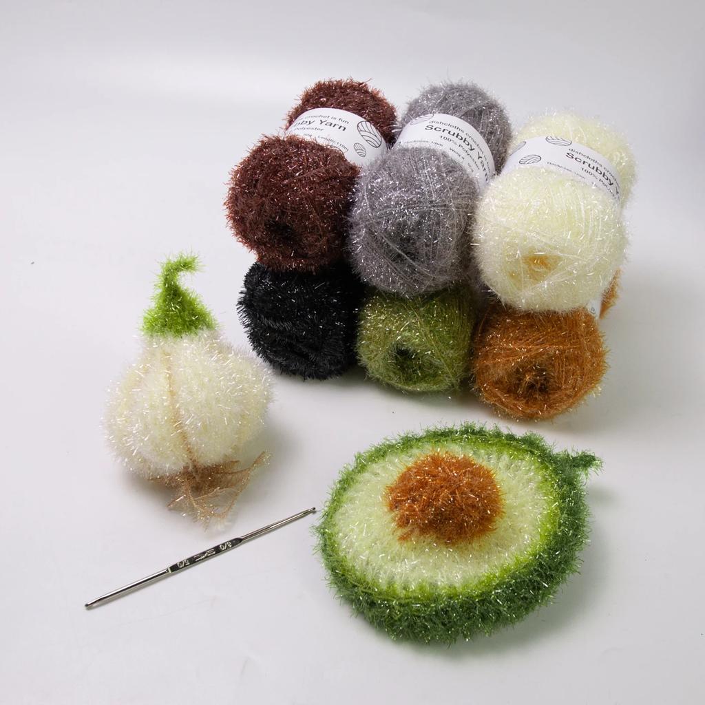 Scrubby Yarn for Scrubbies 6pcs Scrubbing Yarn Multi Colored Polyester for Dish Scrubber Crochet and Knitting Project Craft Kit