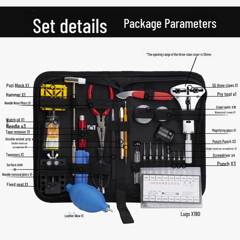 147-Piece Watch Repair Tool Kit: Strap Change, Cover Removal, Cleaning & Maintenance