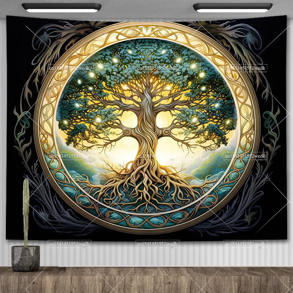 Celtic Tree of Life Tapestry Wall Hanging Room Decor Aesthetic Yoga Mats Landscape Tapestrys Wall Art Decorative Altar Cloths