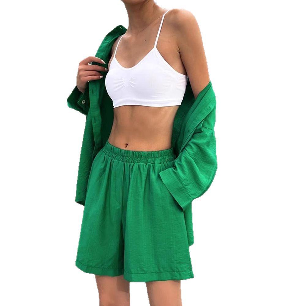 Plus Size Women’s Long Sleeve Shirt & Shorts Two-Piece Set