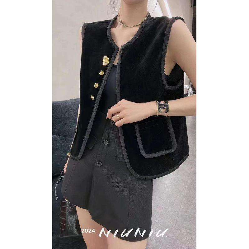 

Качественный ориентир! Модный женский хлопковый вельветовый жилет-полумесяц на одной пуговице, I-образный вырез под горло, осенне-зимняя бандажная одежда для верхней носки, новинка Black L