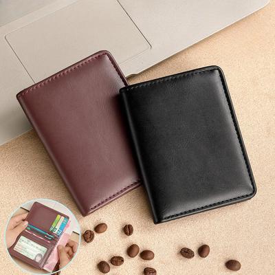 Portefeuille Mini Petit en Cuir PU Ultra Fin Noir Marron pour Homme avec Multiples Fentes pour Cartes, Porte-Monnaie, Étui/Support pour Cartes de Visite/Crédit/Bancaires