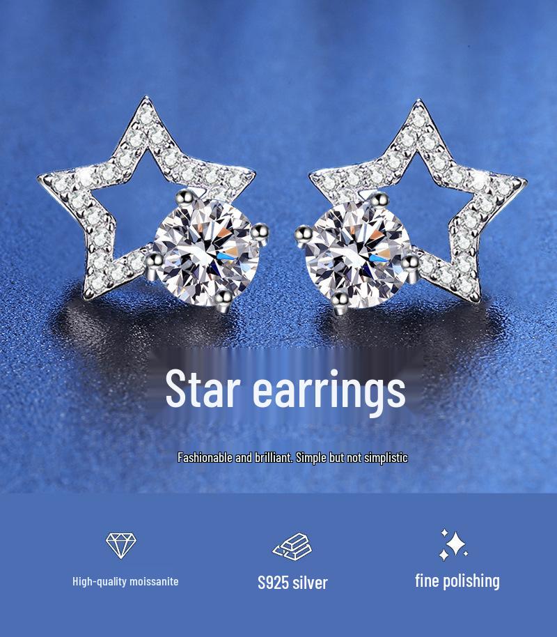 S925 Sterling Silver Moissanite Starlight Earrings for Women - D Color, 1 Carat