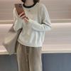 Women's Fashionable Embroidered Contrast Color Round Neck Sweater for Spring and Autumn