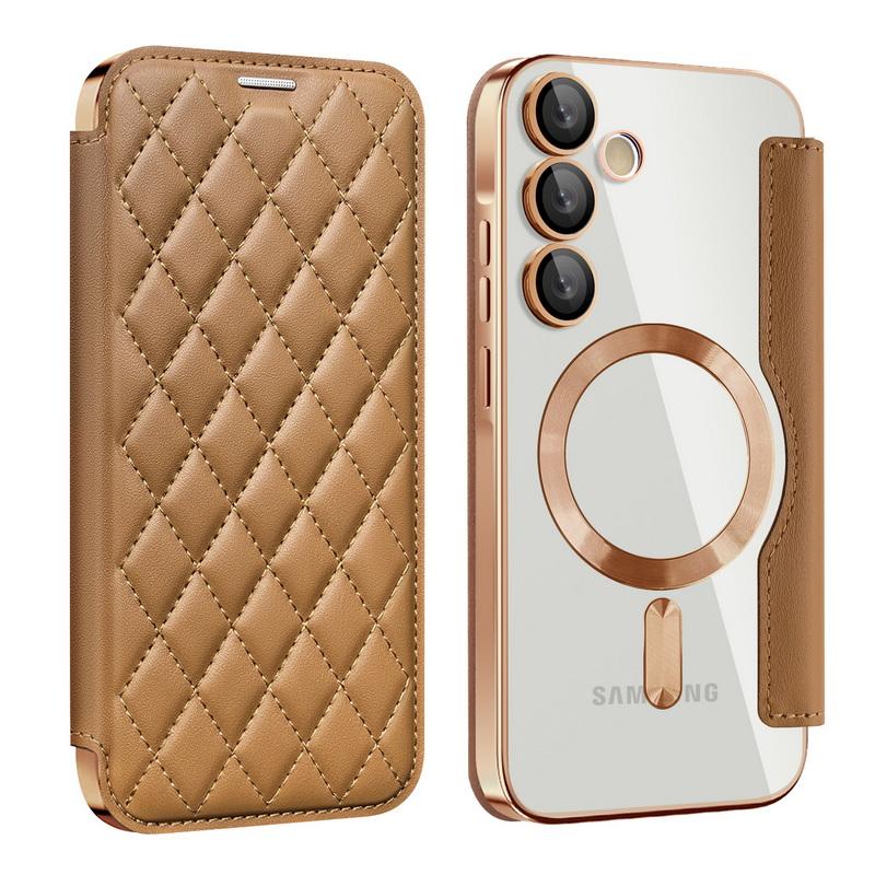 Business Leather Card Slot Folding Case For Samsung S25 Edge S24 FE S23 Ultra A56 A36 A16 A55  Wireless Charge Magnetic Clear Shockproof Phone Cover