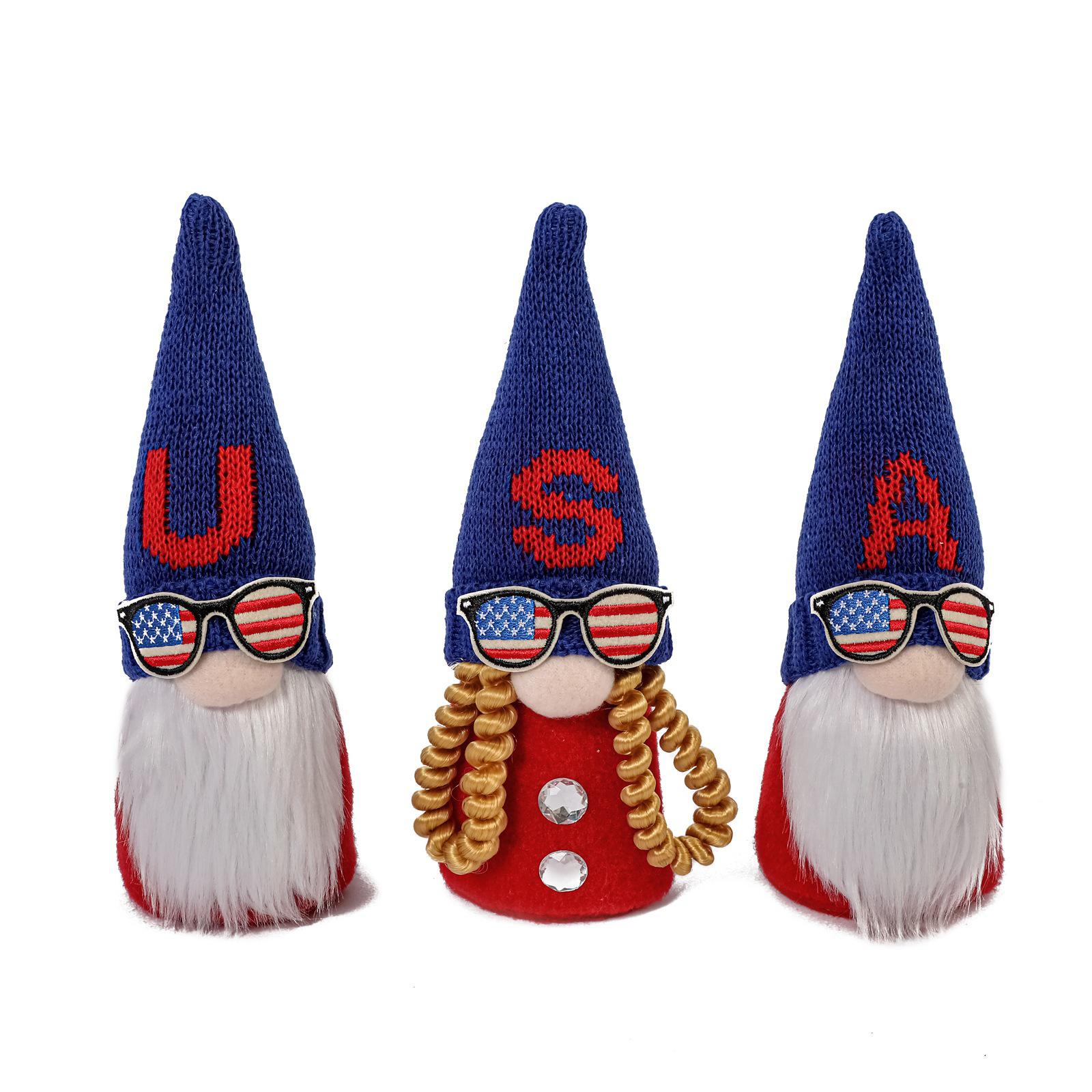 USA Independence Day Faceless Forest Doll Set - 3-Piece Creative Home Décor