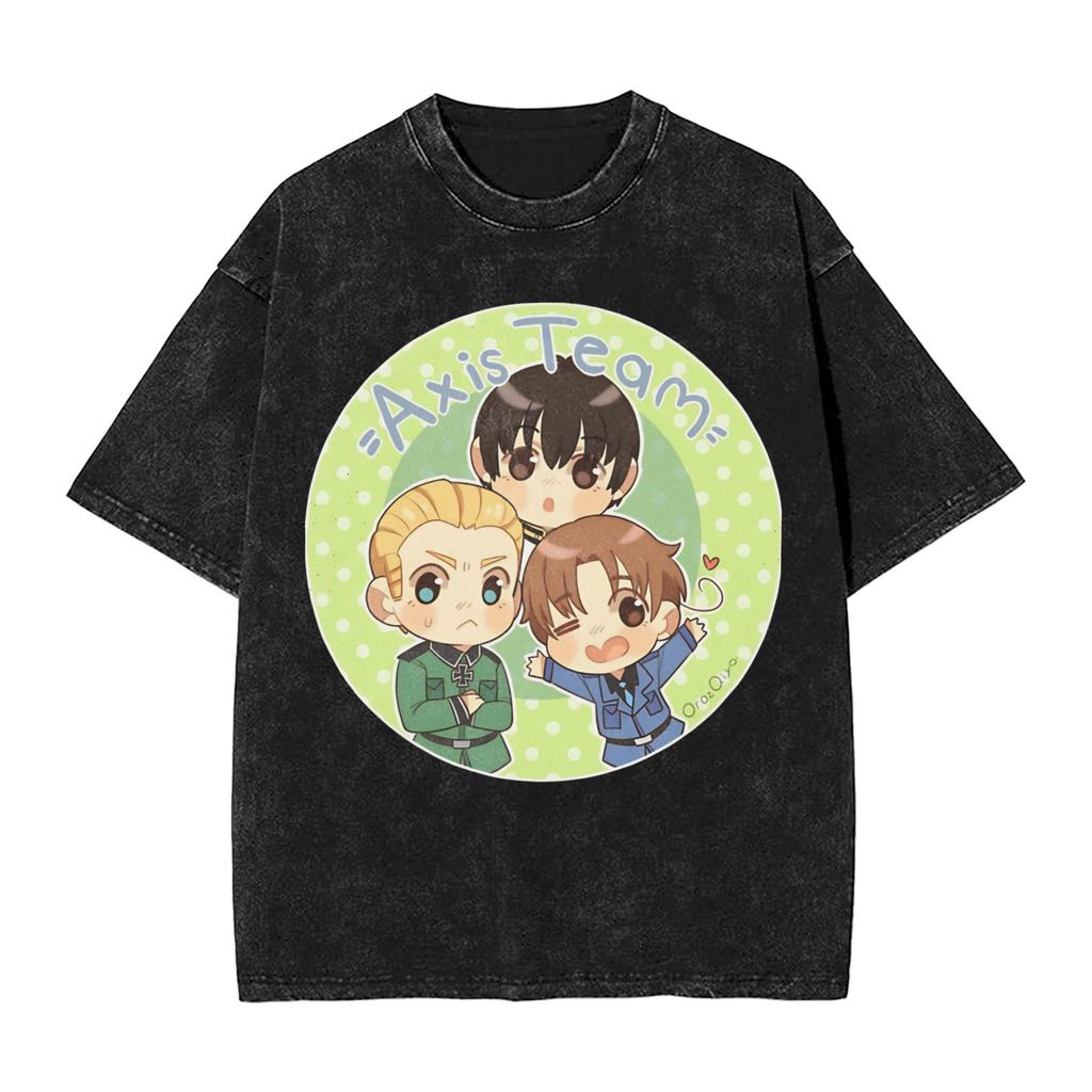 Vintage Washed Tshirt Hetalia Axis Power  Cotton Tshirts  Fashion Tee Shirt For Man Summer Y2k Fun Design Top Tees