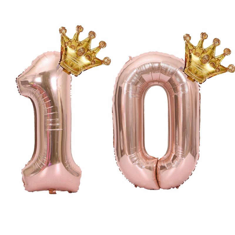 1PC 32 Inch Rose Gold Crown Digital Number Foil Balloons Princess Birthday DecorationParty Wedding Xmas Number Balloon Anniv