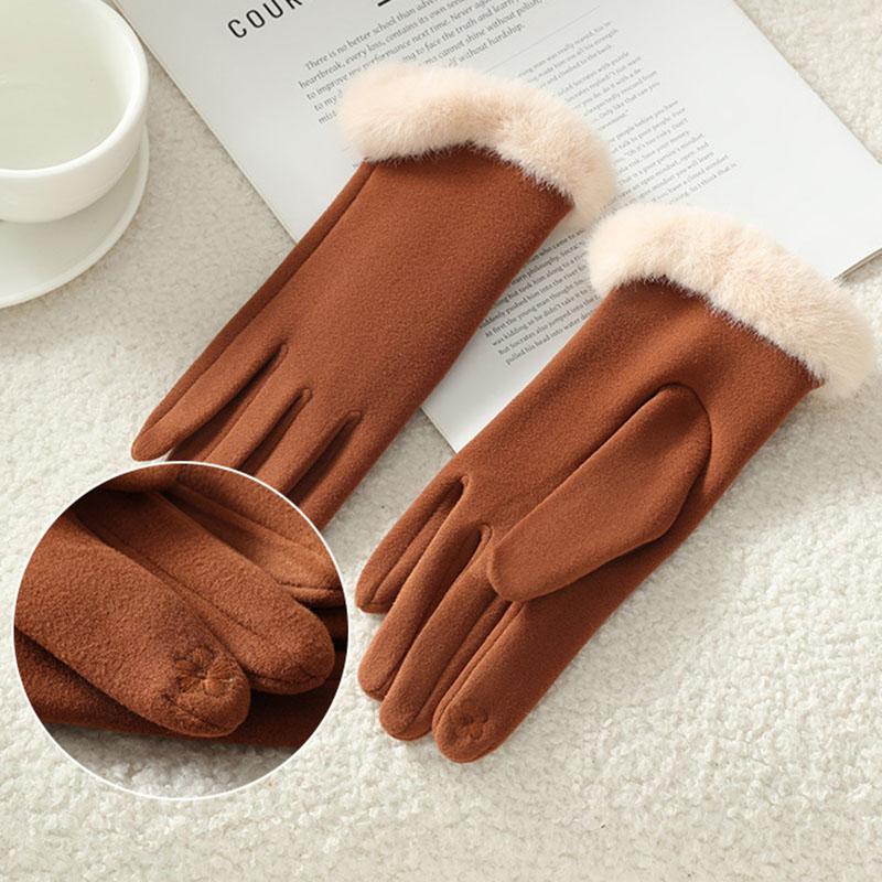 Women Cute Lovely Sweety Winter Keep Warm Touch Screen Add Velvet Windproof Gloves Cycling Solid Spontaneous Fever