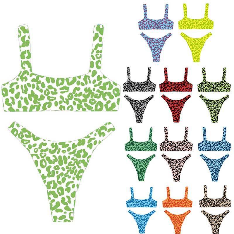 Bikini baddräkt i europeisk och amerikansk stil med hög midja och flerfärgat tryck