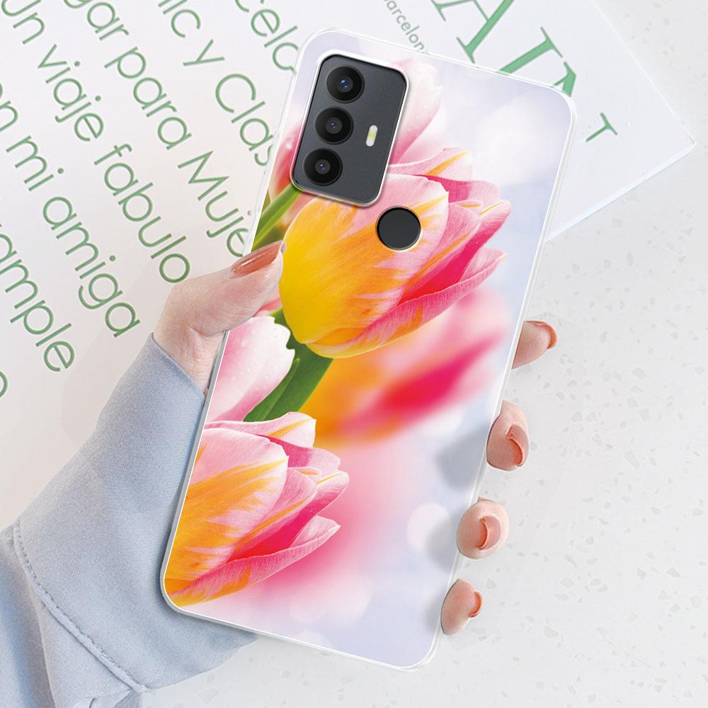 Für TCL 305 Hülle Für TCL 306 Blumenmuster Transparentes TPU Silikon Weiche Handyhüllen Cover Hülle Stoßstange Für TCL 305 306 Fundas