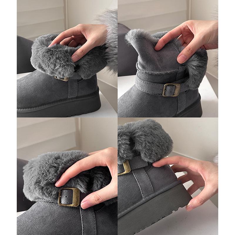 Welfare King fried model~ leather thick-soled thickened velvet warm snow boots women's 2025 winter new Mao Mao cotton shoes