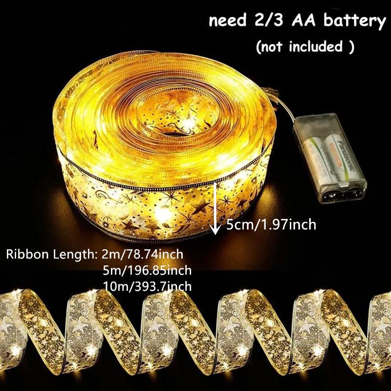 2M 5M 10M Christmas LED Ribbon Fairy Lights String Christmas Tree Ornaments for Home DIY Bows Light String New Year Ornaments