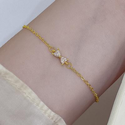 Crystal Bowknot Charm Bracelet For Women Luxury Niche New Gold Color Heart Zircon Party Birthday Gift Delicate Fashion Jewelry