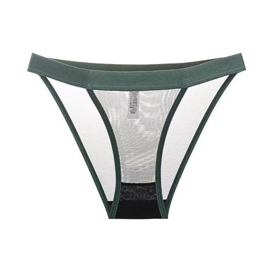 Women Sexy Briefs Low-rise Elastic Waistband Seamless Mesh Yarn Underwear Solid Color Lightweight Panties