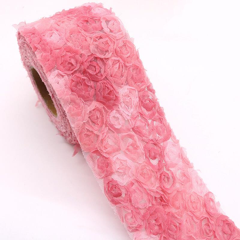 5Yards 3D Rose Flower Embroidered Lace Trim Ribbon Fabric DIY Clothing Accessorie Hand Sewn Wedding Headdress Bow