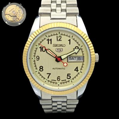 USADO SEIKO 5 AUTOMÁTICO JAPÃO MASCULINO RARO MOVIMENTO DOURADO RELÓGIO 575a-a304711-2