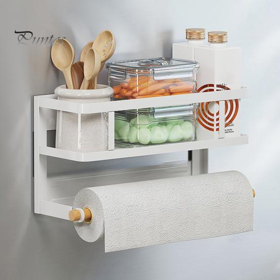 Support de rangement magnétique avec porte-serviettes en papier, grande capacité, facile à installer, étagère à épices pour réfrigérateur, organisateur de cuisine avec porte-rouleau de papier essuie-tout