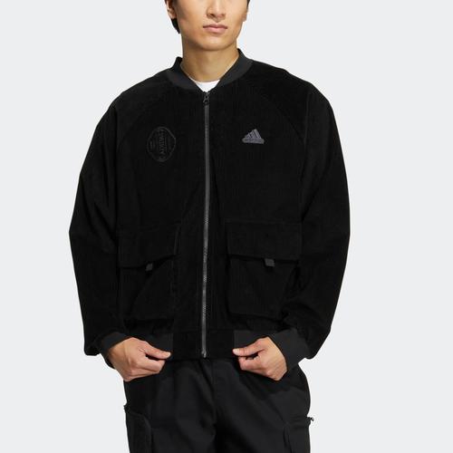 Adidas Embroidered Logo Zipper Corduroy Sports Jacket Men’s Black