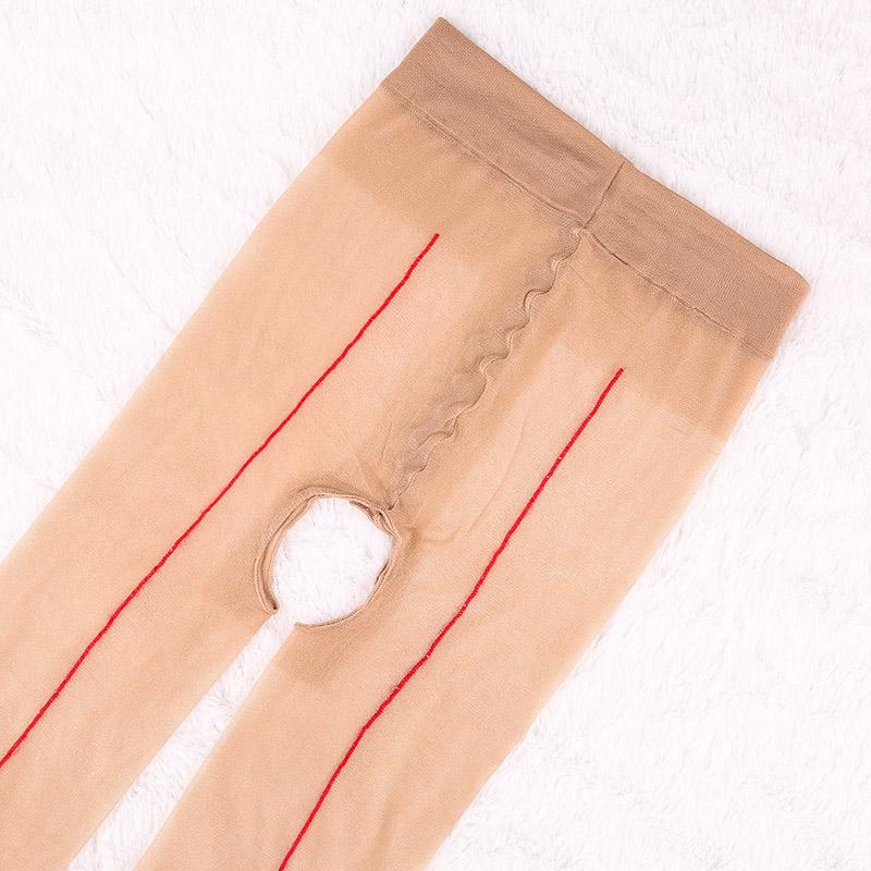 Retro Contrast Color Cuban Heel Back Seam Skinny Leg Pantyhose Women Sexy Open Crotch Tights 15D Transparent Party Club Lingerie