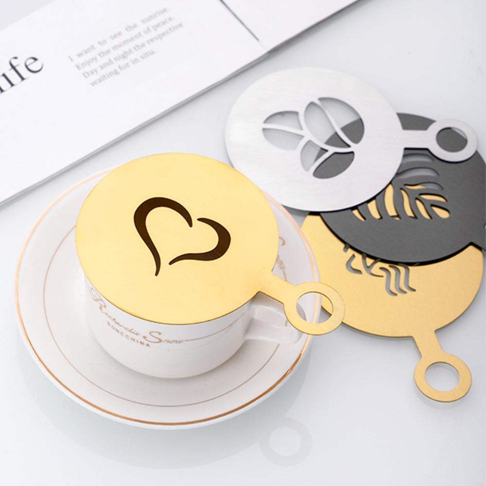 4pcs Reusable Coffee Latte Art Mold Gold/black Coffee Art Template Latte Coffee Stencil Bread
