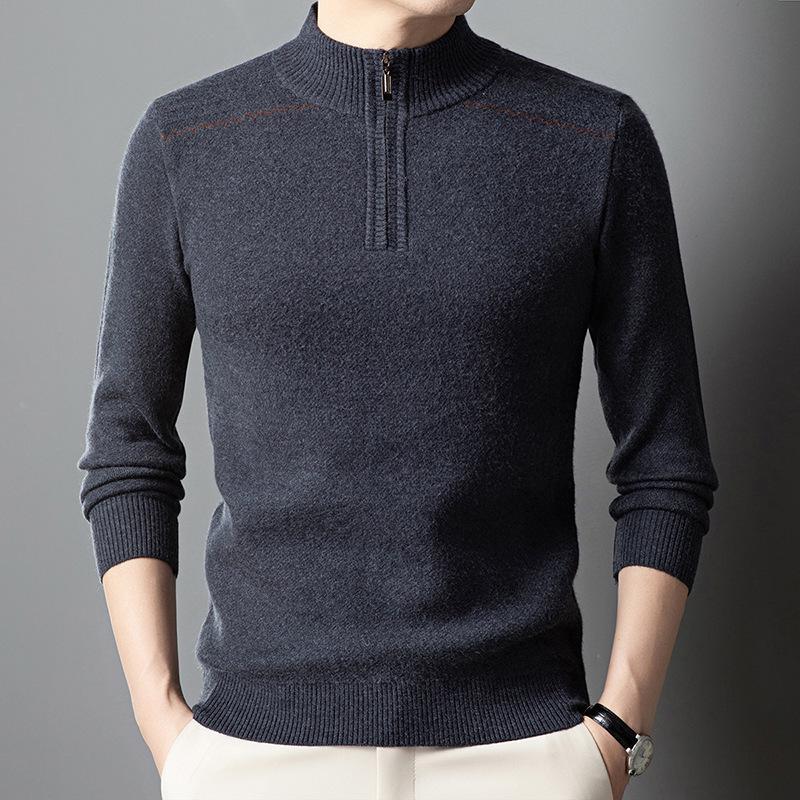 Men s Winter Thick Knit Half-Zip Sweater - Casual Loose Fit for Middle-Aged Dad L