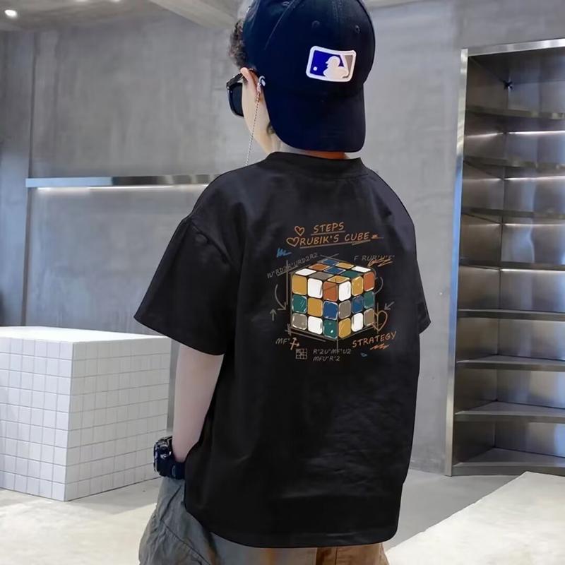 Summer children's boys' T-shirts, boys' tops, fashionable T-shirts, boys' white T-shirts