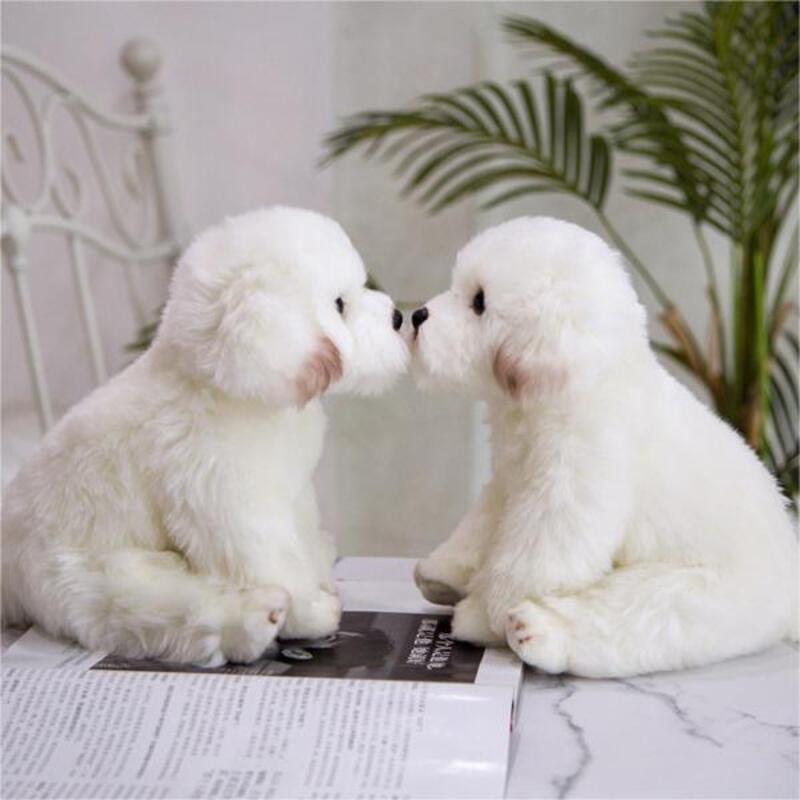 Adorable White Maltese Plush Toy, Fiber Filled, Long Haired Stuffed Animal, 33x24x16cm/38x26x21cm
