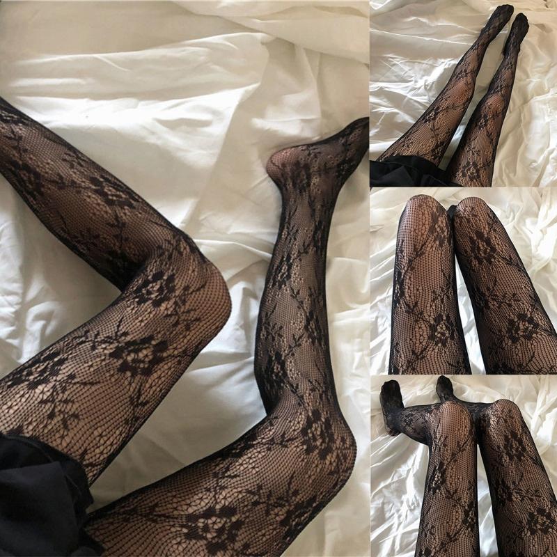 Hollowout Pantyhose Women Fishnet Mesh Floral Lace Jacquard Tights Stockings Stockings Club Party Hosiery Lingerie