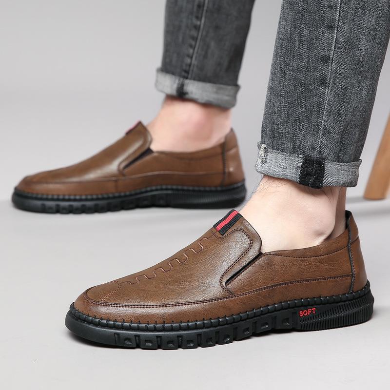 2025 popular men's business leather shoes breathable single shoes trendy fashion versatile non-slip comfortable casual sports shoes