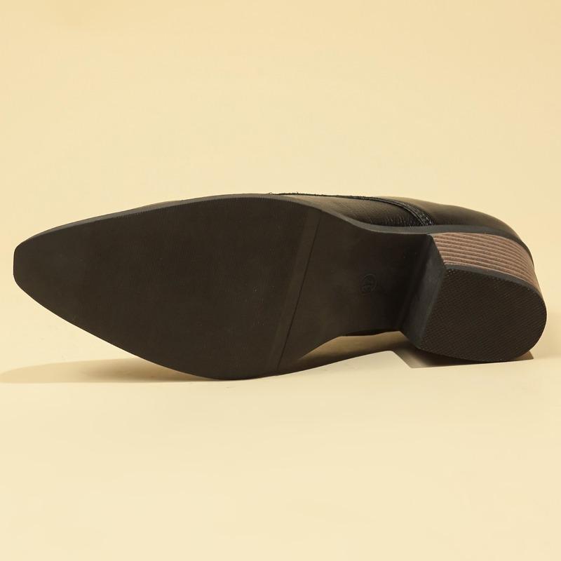 Fashion Women's Coarse Heel Shoes Spring New Pointy Front Lacing Splicing Leather Anti-slip Wear-resistant Low-top Shoes
