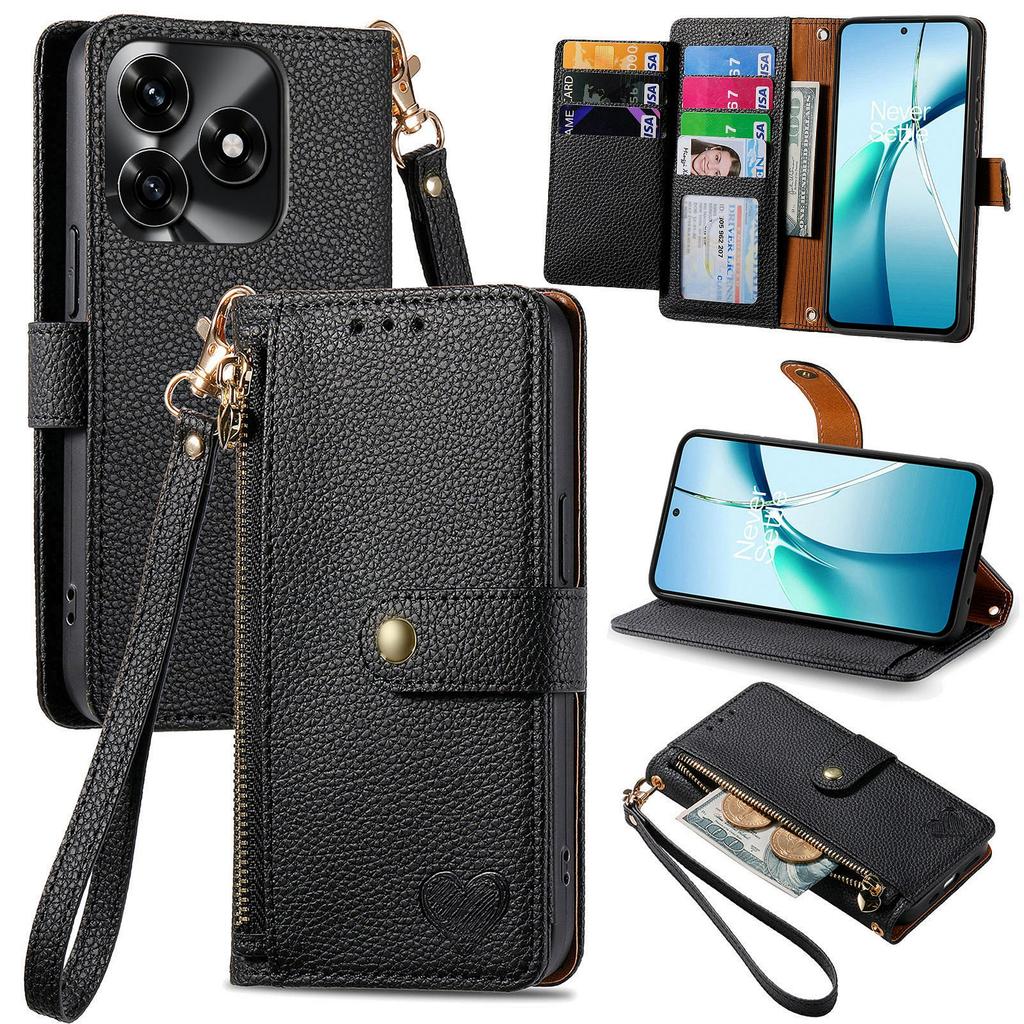 For Honor X5c Plus 4G Case RFID Blocking Zipper Pocket Leather Wallet Phone Cover with Strap
