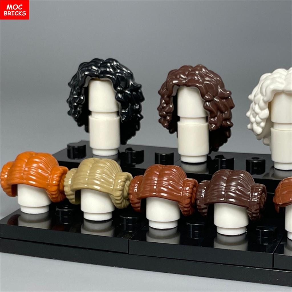 10pcs MOC Bricks 4cm Figure Wear Woman Female Curly Hairs Princess Hair Assembled Building Blocks Accessories Children's Toy