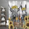 Sunflower Highland Cow and Donkey Shower Curtain, Bathroom Decorative Shower Curtain, Waterproof Shower Curtain with Hooks